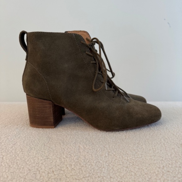 Madewell Emilia Olive Suede Lace Up Block Heels Ankle Boots - Picture 2 of 5